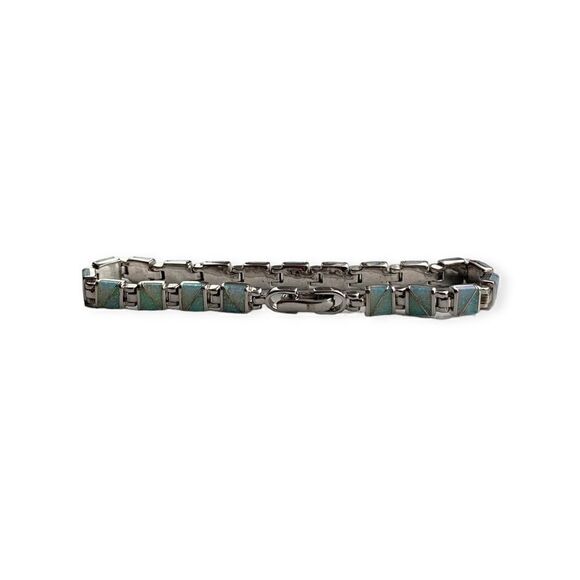sterling silver and turquoise square link bracelet, like new - Picture 2 of 5